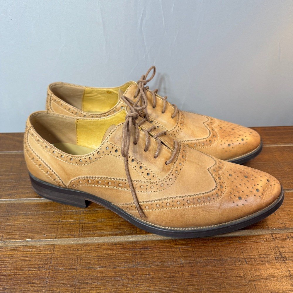DRSG Tan Leather Wingtip Brogue Oxford Dress Shoes Men's 9.5 US Business Preppy